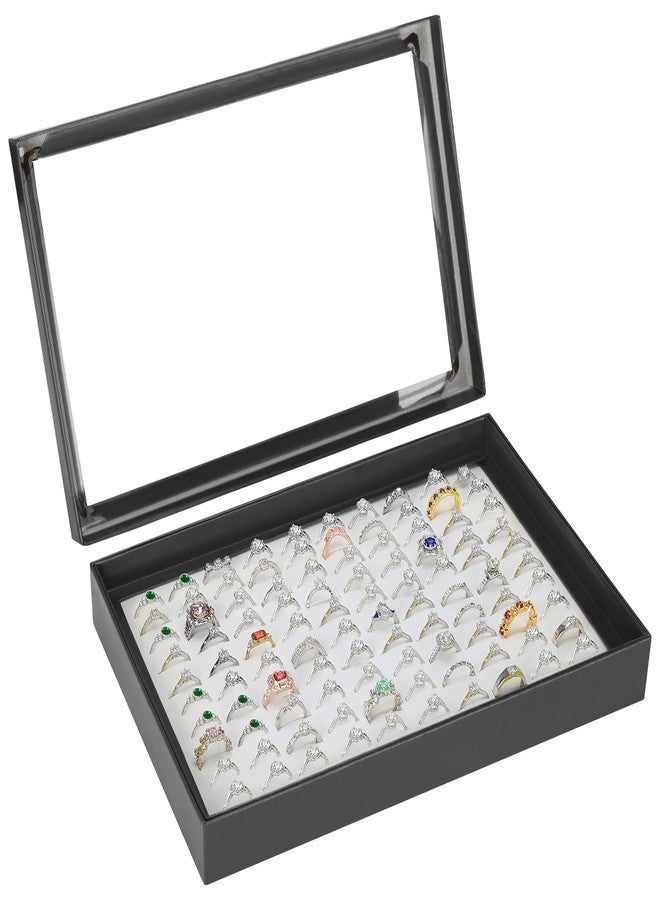 KUKUVR 100 Slots Ring Earring Holder Display Case, Velvet Jewelry Ring Earring Storage Organizer Box Tray with Clear Lid for Women And Selling Show (Black+White) - Image 1